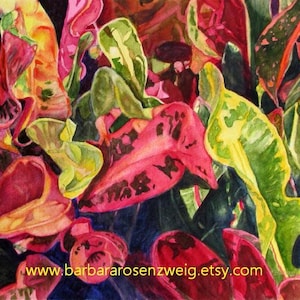 Croton Aquarellmalerei, Bunte Tropische Pflanze, Botanische Dekoration, Geschenk für Gartenliebhaber, Helles Laub für Naturfans