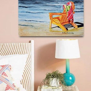 Beach Chair Wall Art Print, Coastal Home Décor Watercolor Painting image 2