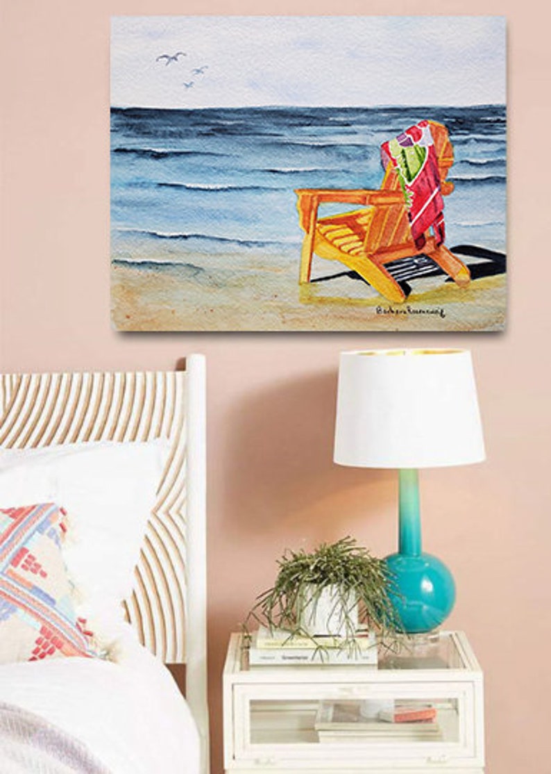 Beach Chair Wall Art Print, Coastal Home Décor Watercolor Painting image 2