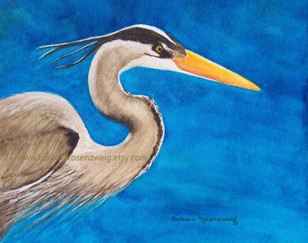 Coastal Heron Watercolor Painting Beach Decor Beach Etsy