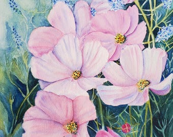 Cosmos Flower Watercolor Art Print: Garden Wall Decor