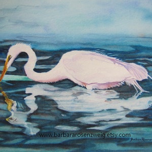 White American Egret Original Watercolor Painting image 1