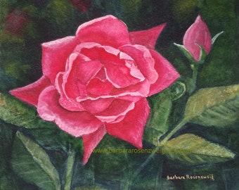 Red Rose Flower Orignal Watercolor Painting