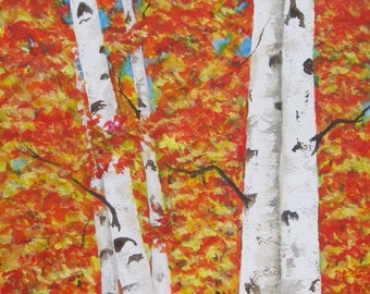 Birch Tree  Autumn Watercolor Painting, Anniversary Gift