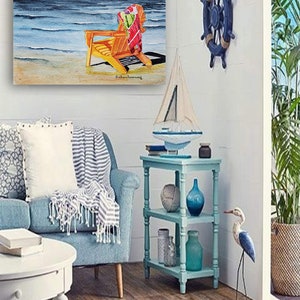 Beach Chair Wall Art Print, Coastal Home Décor Watercolor Painting image 3