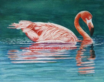 Flamingo Watercolor Painting, Coastal Home Décor, Flamingo Art Print