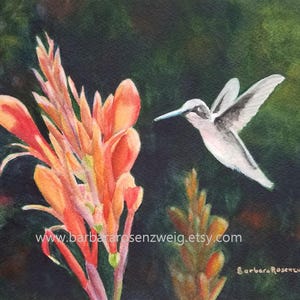 Hummingbird Watercolor Painting for Garden Home Decor, Canvas Bird Art Print, Hummingbird Wall Art, Hand Painted Flower Bird Print