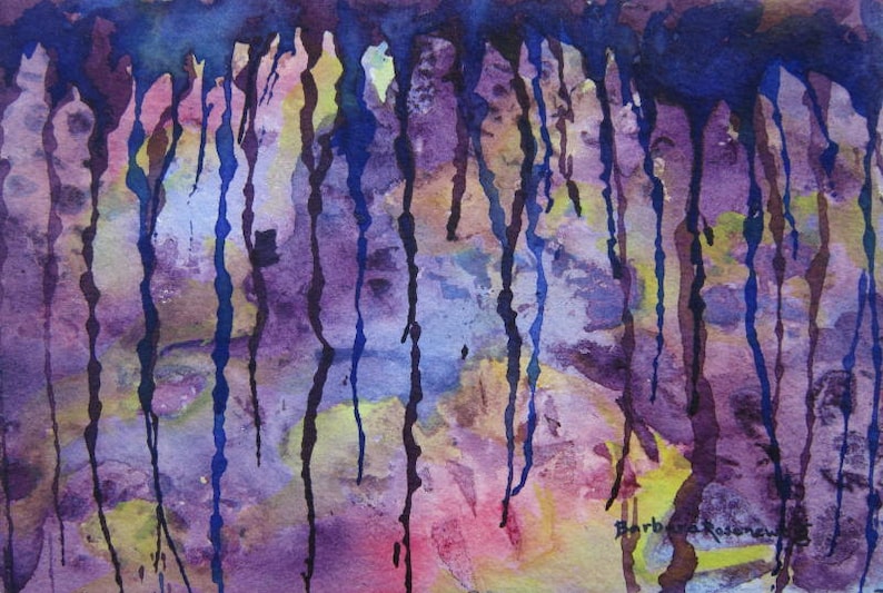 Abstract Purple Rain Watercolor Painting image 1