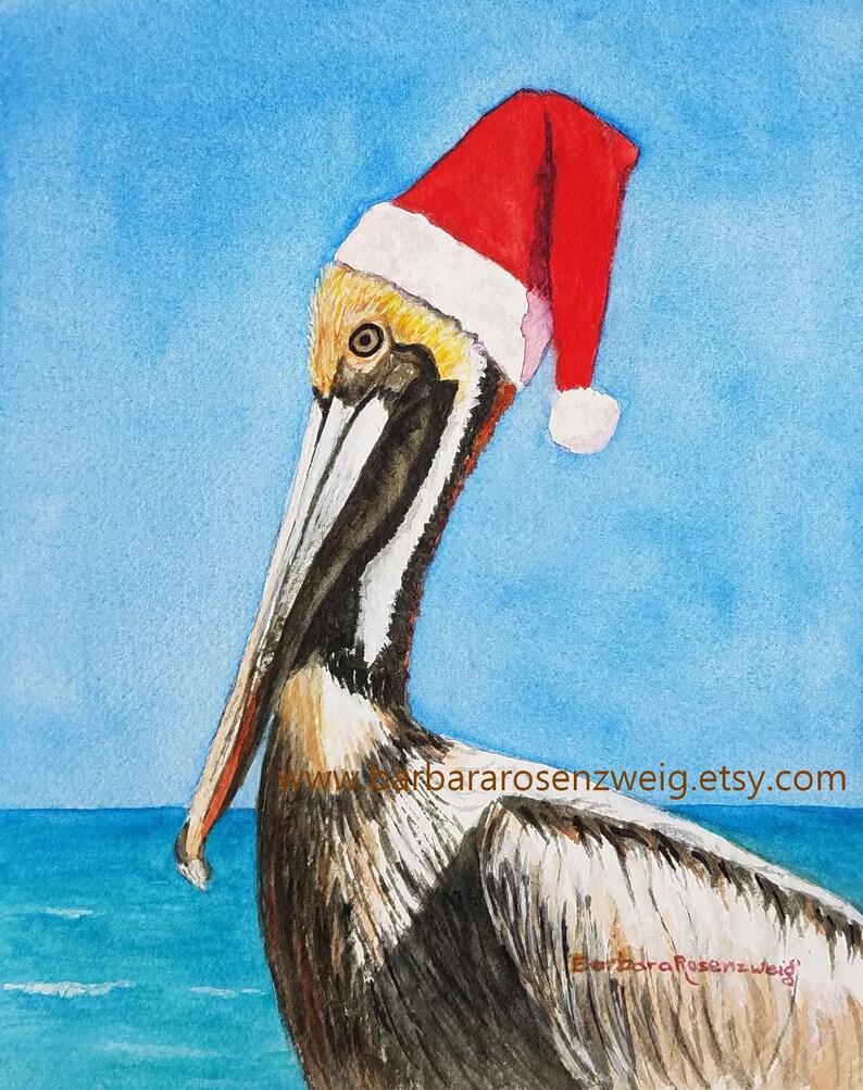 Christmas Santa Pelican Holiday Wall Art Beach Coastal Home - Etsy