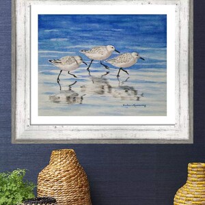 Beach Sandpipers Watercolor Painting, Coastal Home Décor Wall Art image 10