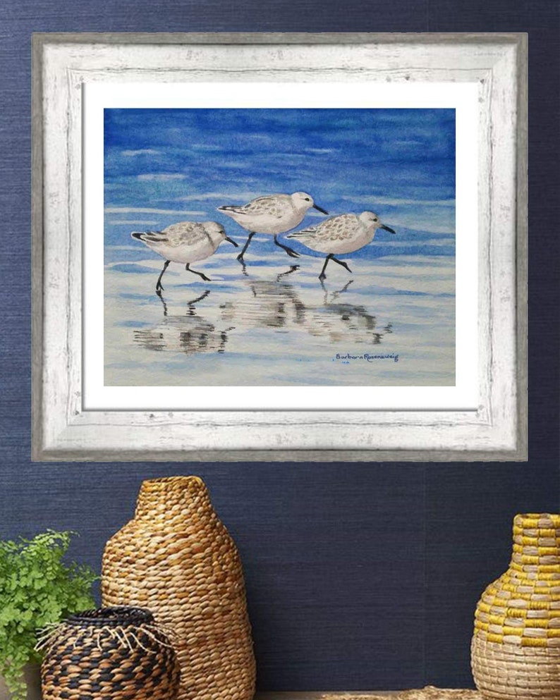 Beach Sandpipers Watercolor Painting, Coastal Home Décor Wall Art image 10