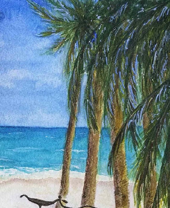 Coastal Art Print of Watercolor Painting Bicycle on the Beach Painting