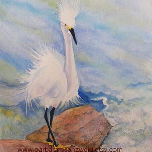 Egret Beach Bird Watercolor Painting, Egret Seashore Painting, Canvas Giclee Print, Coastal Wall Décor, Beach Wildlife Fine Art Print