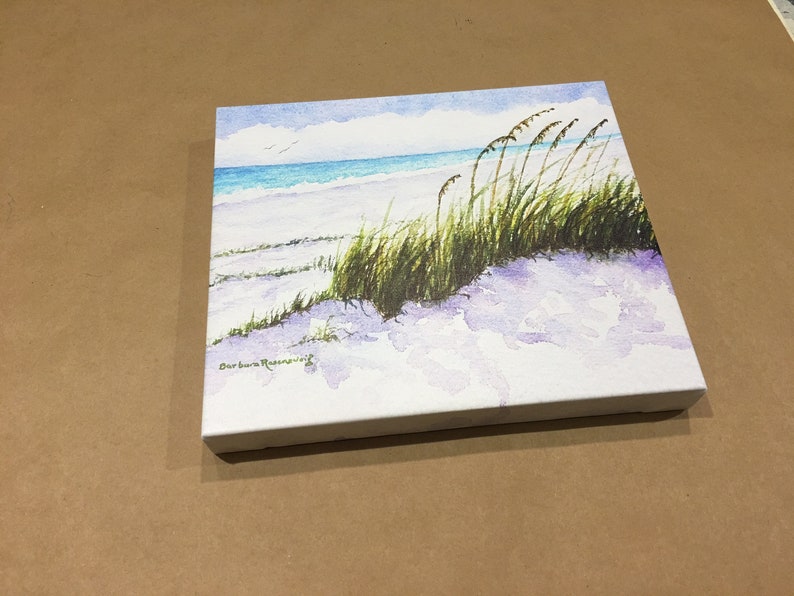 Peaceful Beach Sand Dunes and Sea Oats Watercolor Painting, Coastal Home Décor Wall Art image 8