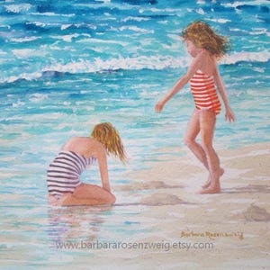 Beach Sisters Watercolor Art Print: Coastal Girls Room Decor