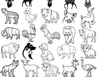25 Forest Animal Svg Bundle, Woodland Farm Safari Animals Png, Kawaii Animal Doodle Clipart, Cut Files For Cricut, Instant Download