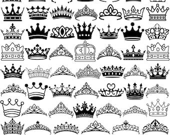 Royal Crown Svg Bundle, King Queen Tiara Cut File, Princess Crown Silhouette, Crown Vector Clipart, Elegant Tiara Dxf Png, Instant Download