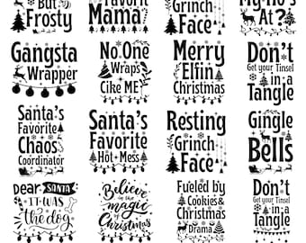 16 Funny Christmas Svg Bundle, Sarcastic Xmas Quotes Png, Grinch Face Clipart, Holiday Humor Cut Files For Cricut, Digital Download