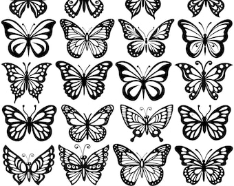 95 Butterfly Svg Bundle, Black Silhouette Png, Cute Butterflies Vector, Floral Butterfly Clipart, Insect Line Art, Digital Download