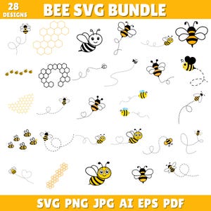 Bee Svg Bundle, Bee Path Svg, Bee Clipart, Bee Cut Files, Honeycomb Svg, Honey Bee Svg, Queen Bee Svg, Bee Dxf, Instant Download, Silhouette