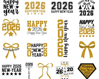 Frohes neues Jahr 2026 SVG Bundle, Neujahr Shirt Design, Hallo 2026 SVG, Silvester Vorabend Dekor, Cricut Schnitt Dateien, Silhouette, digitaler Download
