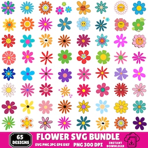65 Aesthetic Floral Svg,  Abstract Flower Png, Retro Daisy Bundle, Groovy Boho Clipart, Simple Spring Cut Files, Y2k Mini Flowers, Download