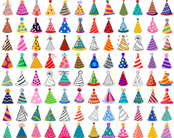 150 Party Hat Svg Bundle, Birthday Cone Hats Clipart Png, Celebration Party Hat Vector, Cut Files For Cricut,Silhouette Png,Digital Download