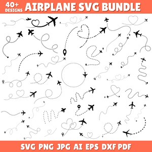 Airplane Svg Png Bundle, Airplane Path Svg, Airplane Path Clipart, Airplane Svg, Airplane Heart Svg, Jet Plane Svg, Cricut, Instant Download