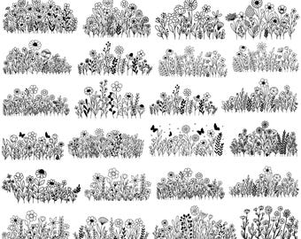 Wildflowers Svg Bundle, Floral Svg Bundle, Flowers Svg Png, Wildflowers Clipart, Botanical Nature Scenes Svg Png, Instant Download