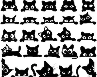 Peeking Cat Svg Png Eps Clipart,Peeking Cat Svg, Peeking Kitten Silhouette, Peeking Cats Template,Instant Download