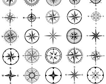 35 Compass Svg Bundle, Vintage Nautical Rose Png, Adventure Star Clipart, Cut Files For Cricut, Cnc Laser Cutting, Instant Download