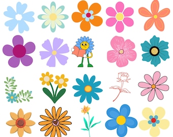 Retro-Blumen-Svg-Bundle, Blumen-Svg-Bundle, Blumen-Svg, Blumen Clipart, Gänseblümchen-Svg, Blumen Png, Cricut Cut Dateien, sofort Download