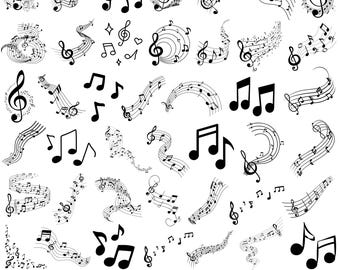 50 Music Notes Svg Bundle, Musical Symbols Vector, Treble Clef Note Png Clipart,Music Staff Silhouette,Digital Download Cut Files For Cricut