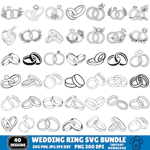 Pakiet 90 obrączek ślubnych SVG, splecione pierścionki PNG, wektor pierścionka zaręczynowego, clipart obrączki dla pary, wycinana laserowo obrączka ślubna, pan młody i panna młoda, cyfrowy