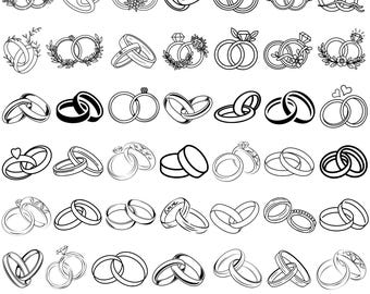 40 Wedding Ring Svg Bundle, Interlocking Rings Png, Engagement Ring Vector, Couple Band Clipart,Laser Cut Marriage Ring, Groom Bride,Digital
