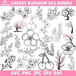 Cherry Blossom Svg Bundle, Cherry Blossom Png, Cherry Flower Svg,Cherry Blossom Clipart,Cricut Cut Files, Cherry Branch Png,Instant Download