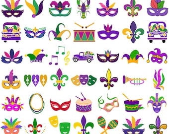Mardi Gras SVG Clipart Bundle, Carnival Graphics (Digital Download)