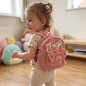 Bestickter Cord Mini Kleinkind Rucksack, personalisierte Name Vorschule Tagespflege Tasche