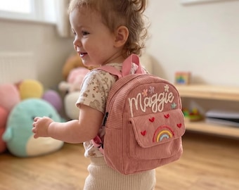 Custom Embroidered Corduroy Mini Toddler Backpack, Personalized Name Preschool Daycare Bag