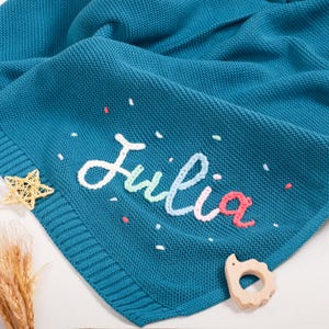 Personalized Hand-Crocheted Baby Blanket: Custom Name, Soft Cotton Knit