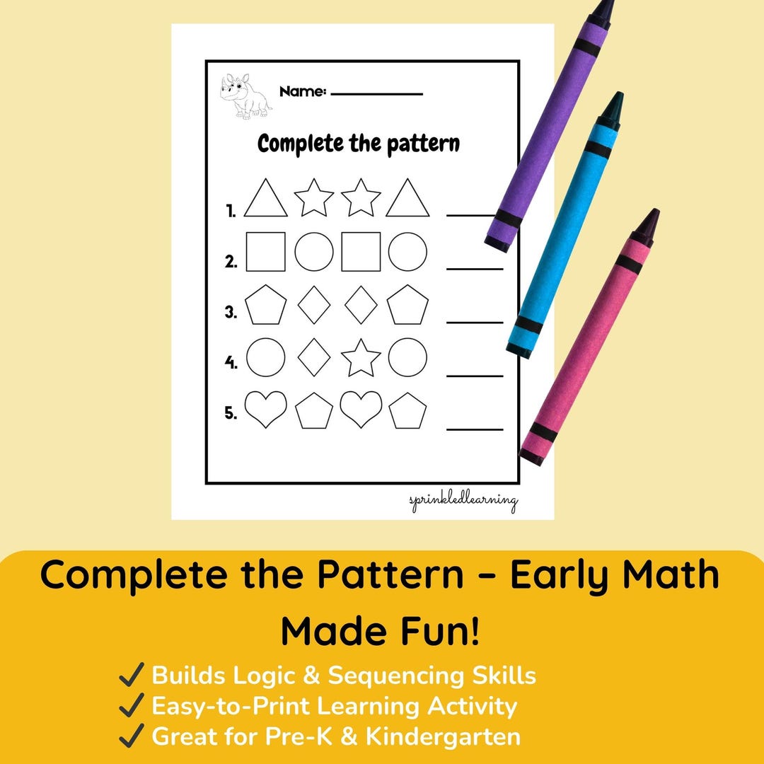 Complete the Pattern Worksheet for Kids PDF & PNG, Early Learning ...