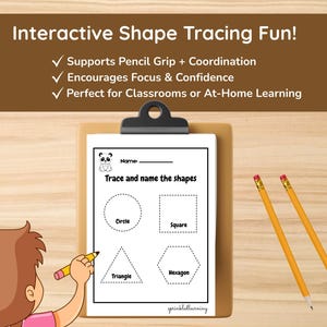 Shape Tracing Worksheet for Kids PDF & PNG, Learn Shapes Printable for Preschool, Circle Square Triangle Hexagon, Instant Download File