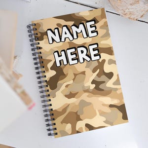 Custom Name Military Camouflage Notebook, Personalized Army Camo Notebook, Custom Veteran Diary, Military Print Journal, Militant Present
