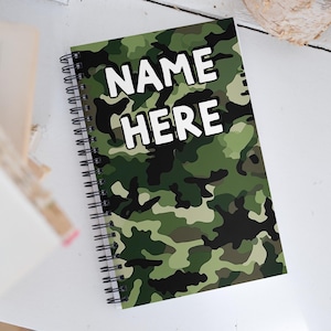 Custom Name Military Camouflage Notebook, Personalized Army Camo Notebook, Custom Veteran Diary, Military Print Journal, Militant Present