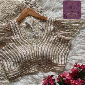 Readymade Handmade White and golden Pearl Beaded Sari Saree Blouse Heavy Bridal Blouse for Lehenga Indian Wedding Blouse Choli Crop Top