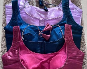 Set of 3 Silk Sari Blouse: Sleeveless Indian Wedding Crop Top