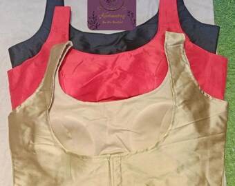 Set of 3 Silk Saree Blouse: Sleeveless, Padded Indian Crop Top