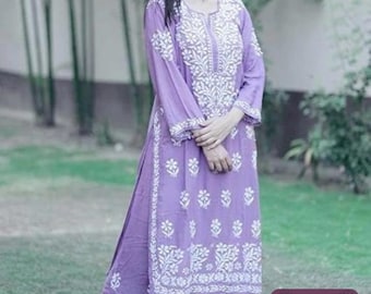 Broderad Rayon Kurti Palazzo Set - Lucknow Chikankari Salwaar Kameez