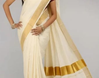 Kerala Kasavu Saree, Pure Cotton with Golden Border