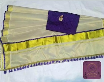 Onam Kasavu Saree: Kerala Tissue Cotton Silk with Beaded Blouse